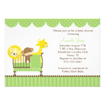 Jungle Animals in a Crib (Green) Invitations