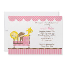 Jungle Animals in a Crib (Pink) Invitations