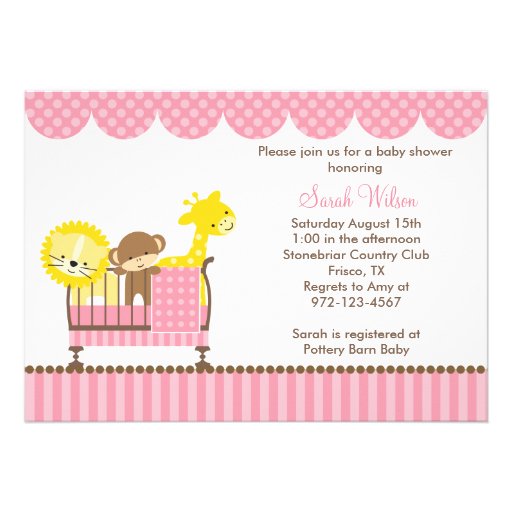 Jungle Animals in a Crib (Pink) Invitations