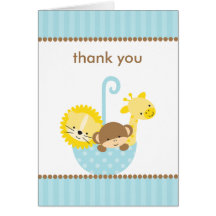 Jungle Animals in Blue Umbrella Note Cards