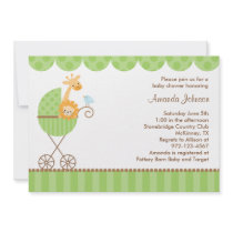 Jungle Animals in Green Stroller Invitations