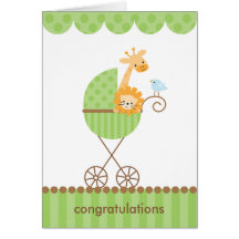Jungle Animals in Green Stroller Notecards