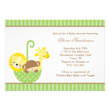 Jungle Animals in Green Umbrella Invitations