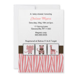 Jungle Animals Pink &amp; Chocolate Baby Shower Invite