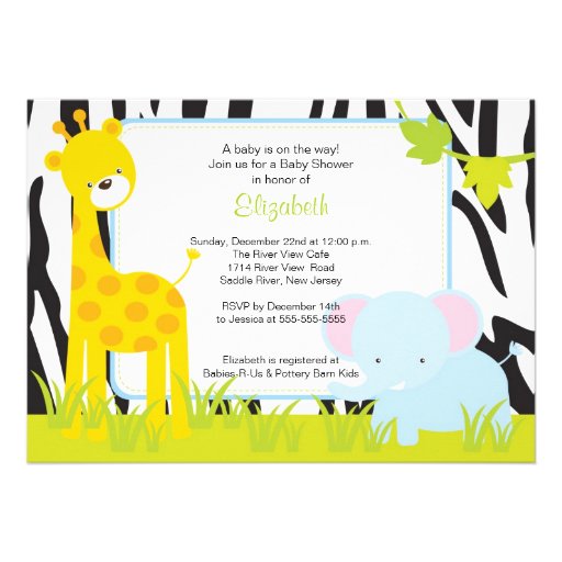 Jungle Animals Safari Baby Shower Invitation (front side)