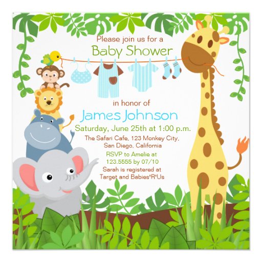Jungle Animals Safari Boy Baby Shower Invitation