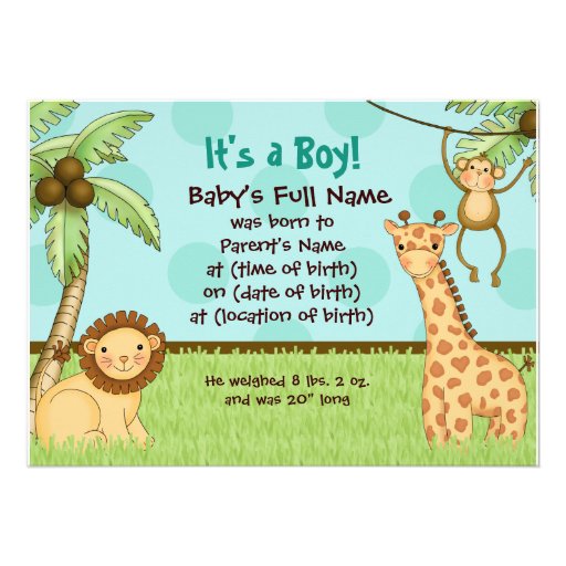 Jungle Babies - Boy Birth Announcement