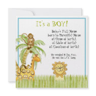 Jungle Babies, Boy Birth Announcement invitation