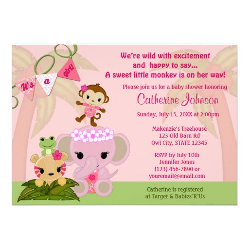 Jungle Blossom Tails Baby Shower Invitations GIRL (front side)