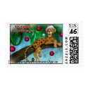 Jungle Cat in a Christmas hat stamp