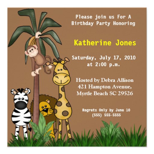 Jungle Friends Birthday Party  Invitation