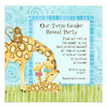 Jungle Giraffe Baby Boy Girl Twins Gender Reveal Invite