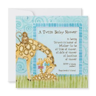 Jungle Giraffe Baby Boy Girl Twins Shower Invite invitation