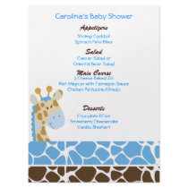 Jungle Giraffe Blue Custom Baby Shower Menu Custom Invites