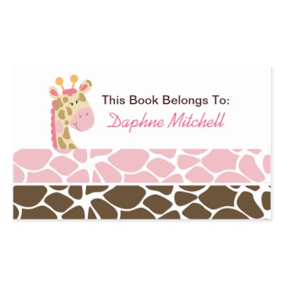 Jungle Giraffe (Pink) Custom Book Plate Sticker by allpetscherished