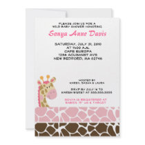 Jungle Giraffe Print (Pink) Baby Shower 5x7 Invite