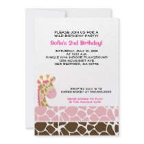 Jungle Giraffe Print (Pink) Birthday Party Invite