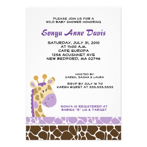 Jungle Giraffe Print (Purple) Baby Shower Invite