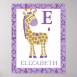 JUNGLE GIRAFFE PURPLE GIRL CUSTOM NAME PRINT posters