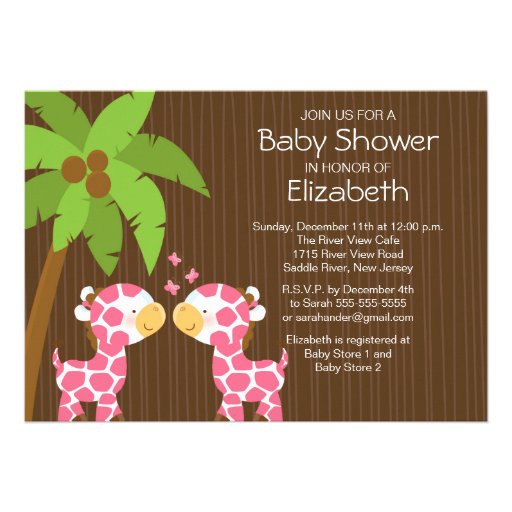 Jungle Giraffe Twin Girls Baby Shower Invitation (front side)