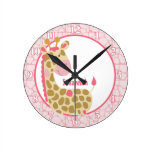 Jungle Giraffe Wall Clock (Pink) Add a Name