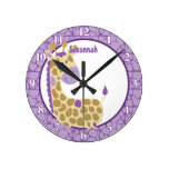 Jungle Giraffe Wall Clock (Purple) Add a Name