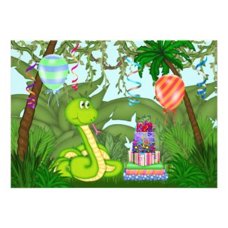Jungle Green Snake Birthday Party Invitation