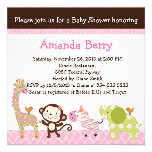 Jungle Jill Animals Baby Shower Invitation