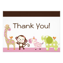Jungle Jill / Cute Animals Thank You Card Personalized Invitations