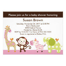 Jungle Jill /Girl Animals Baby Shower Invitation