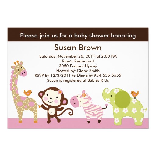 Jungle Jill /Girl Animals Baby Shower Invitation