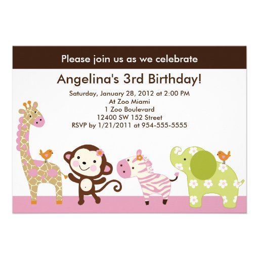 Jungle Jill /Girl Animals Birthday Invitation