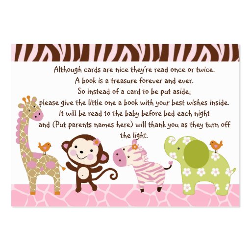 Jungle Jill/Girl Animals Favor/Tags Business Card (front side)