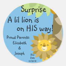 Jungle King Lion Blue Sky Surprise Baby Zoo Safari Round Stickers