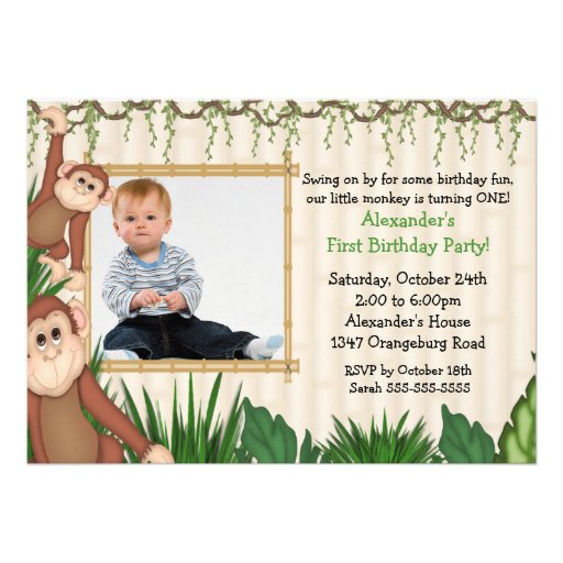 Jungle Monkey Photo Birthday Invitation