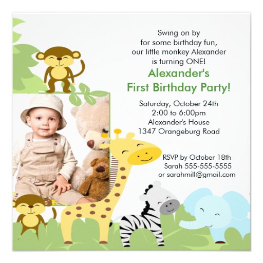 Jungle Monkey Photo Birthday Invitation