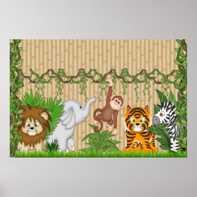 Baby Murals on Jungle Monkey Tiger Wall Mural Poster Baby Nursery From Zazzle Com