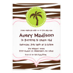 Jungle Party - brown zebra light pink lime green Personalized Invite