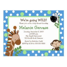 JUNGLE SAFARI ADVENTURE BLUE Baby Shower Invite Postcard