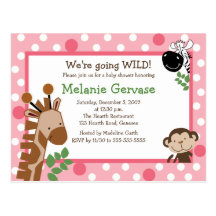 JUNGLE SAFARI ADVENTURE PINK Baby Shower Invite Post Cards