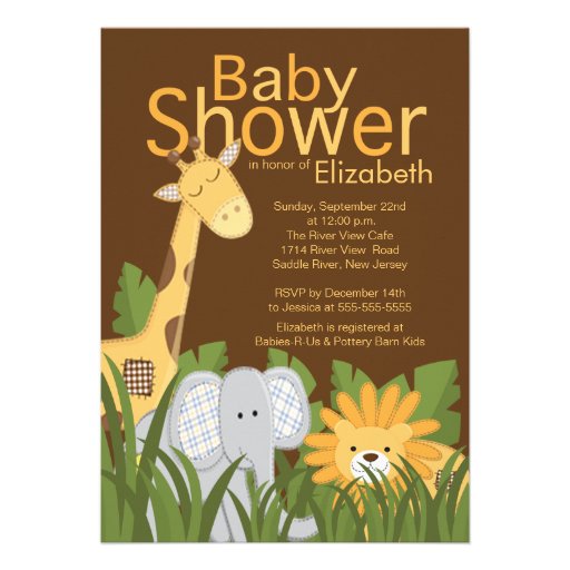 Jungle Safari Animal Neutral Baby Shower Personalized Invitations (front side)