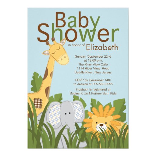 Jungle Safari Animal Neutral Baby Shower Invite (front side)