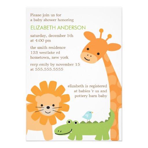 Jungle Safari Animals Baby Shower Personalized Invite