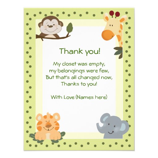 Jungle Safari Animals Baby Shower Thank you notes Personalized Invite