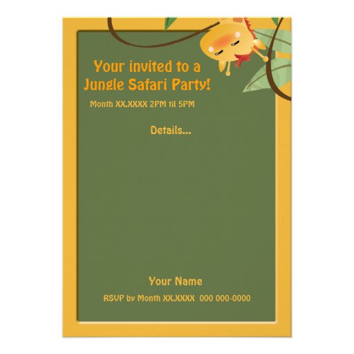 Jungle Safari  Animals Birthday Party Custom Personalized Invite
