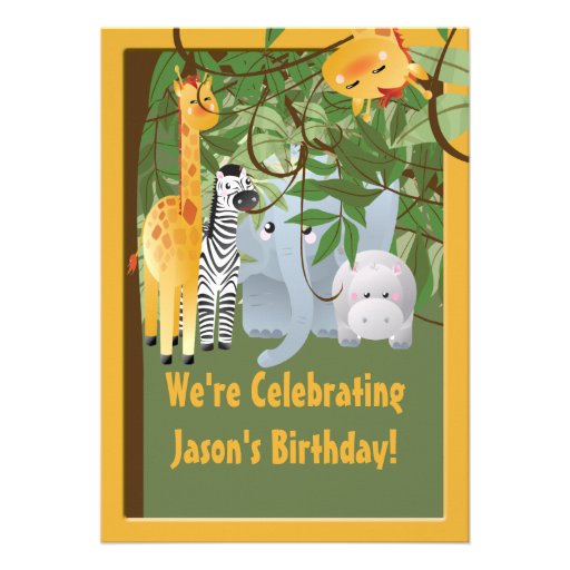 Jungle Safari  Animals Birthday Party Custom Personalized Invite