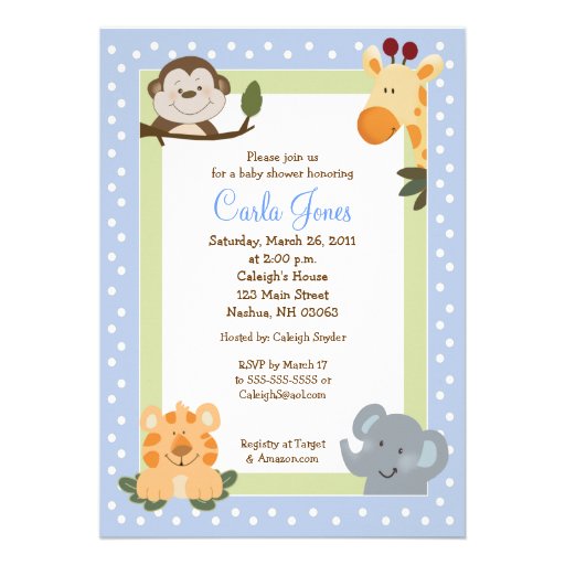 Jungle Safari Blue 5x7 Baby Shower Invitations from Zazzle.com