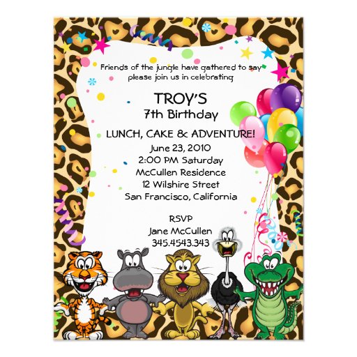 Jungle Safari Children's Birthday Party Invites