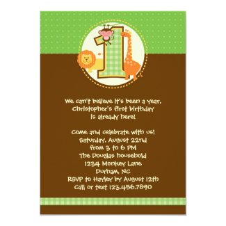 Jungle Safari First Birthday Invitation 5" X 7" Invitation Card