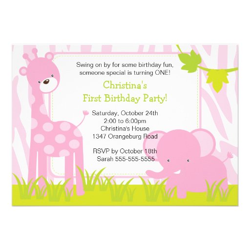 Jungle Safari Giraffe Birthday Party Invitation